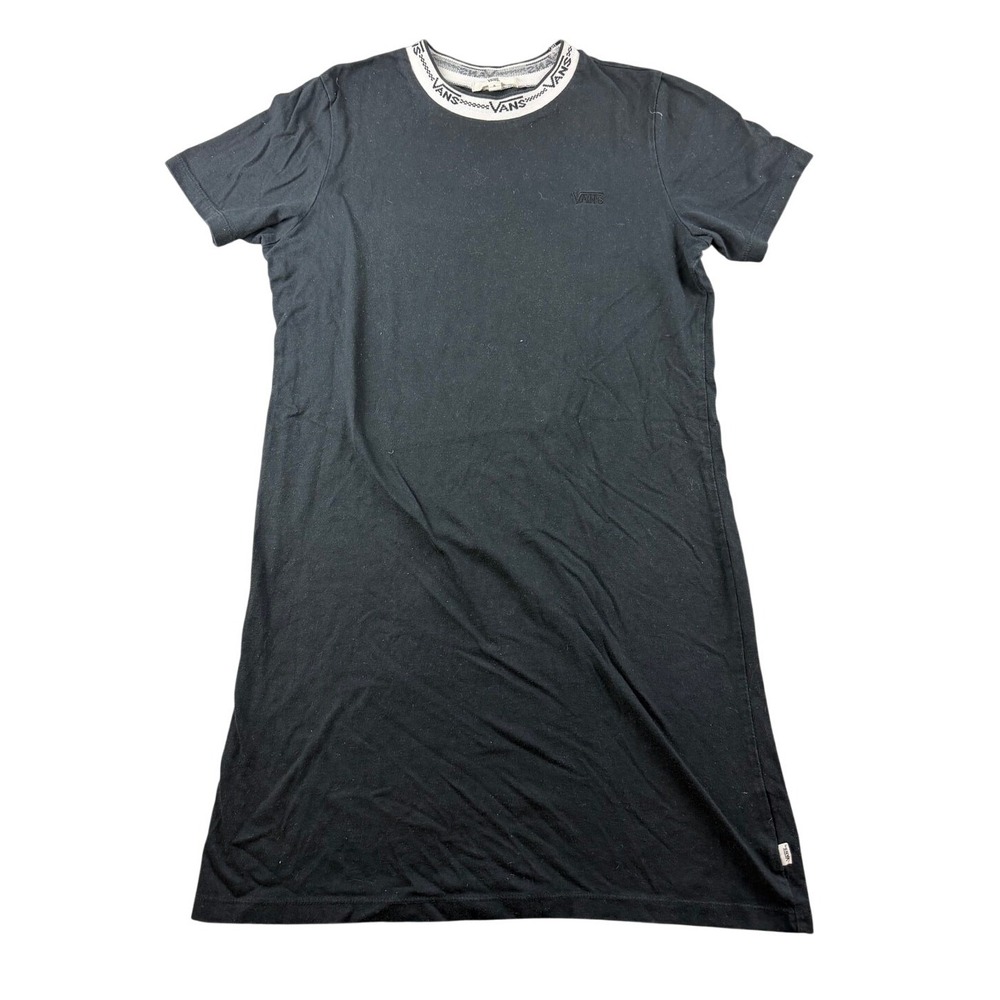 Vans T-Shirt Dress Women S Black Regular Fit Logo Collar Short Sleeve Skater